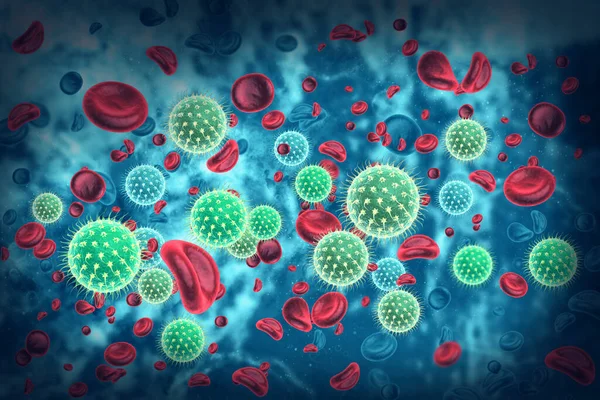 ウイルスに感染した血液細胞 3Dイラスト — ストック写真