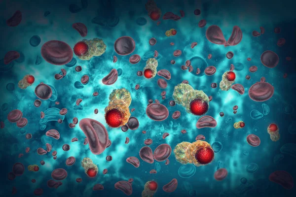 Células Cancerosas Infectadas Con Sangre Illustration — Foto de Stock