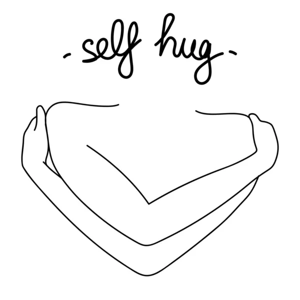 Self Hug Vector Minimalist Line Illustration Happy Hug Holiday Day — Stockvektor