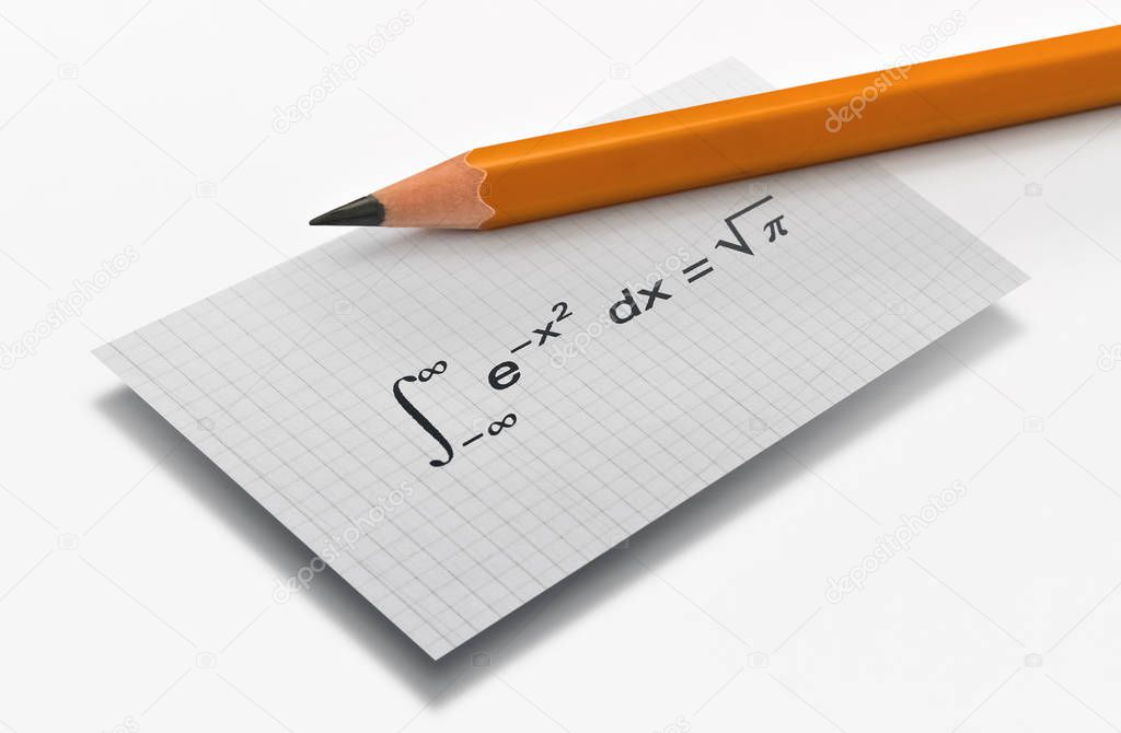 Pencil and the Gauss famous mathematical equation on bright background