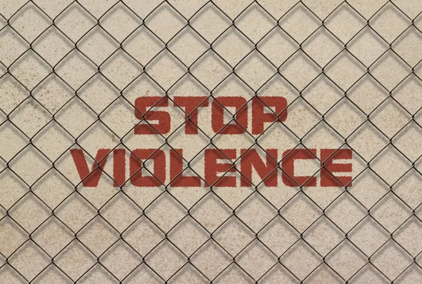 Texto Detener Violencia Escrita Rojo Bajo Una Malla Alambre —  Fotos de Stock