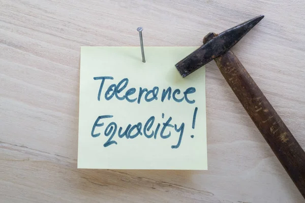 Words Tolerance Equality Written Yellow Sticker — Stock Photo, Image