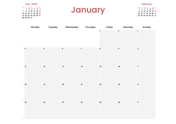2021 Calendar Prepared Months Spanish Din Month January — Stock Photo, Image