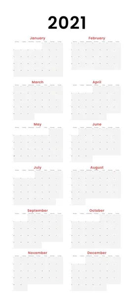 Complete Printable Calendar Year 2021 English Big Size 110Cm — Stock Photo, Image