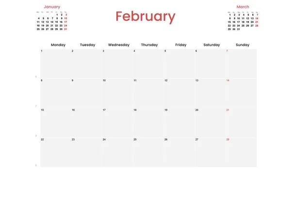 2021 Calendario Preparado Por Meses Español Para Din Mes Febrero —  Fotos de Stock