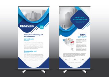 Roll Up vektör çizim şablonu, expo için uygulanan stil için tasarlanmış. Reklam banner, iş modeli dikey.