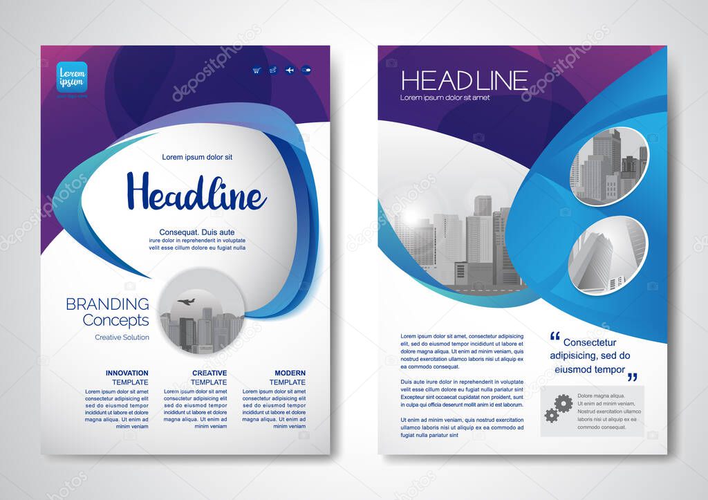 Template vector design for Brochure, AnnualReport, Magazine, Poster, Corporate Presentation, Portfolio, Flyer, infographic, layout modern with blue color size A4, Front and back, Easy to use and edit.