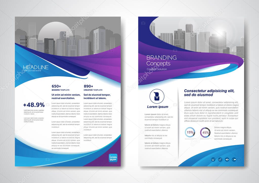 Template vector design for Brochure, AnnualReport, Magazine, Poster, Corporate Presentation, Portfolio, Flyer, infographic, layout modern size A4, Front and back, Easy to use and edit.