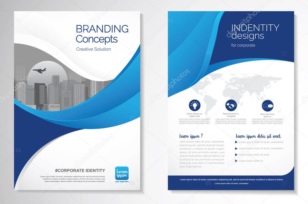 Template vector design for Brochure, AnnualReport, Magazine, Poster, Corporate Presentation, Portfolio, Flyer, infographic, layout modern with blue color size A4, Front and back, Easy to use and edit.