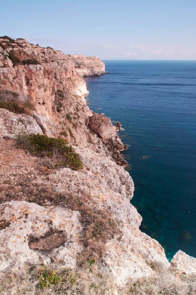 Távoli Cap Blanc Mallorca Spanyolország Sziklák Kilátás Világítótorony Cabrera Sziget — Stock Fotó