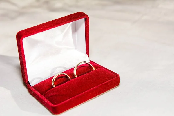 Two Golden Wedding Rings White Fabric — Stock Photo, Image