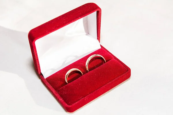 Two Golden Wedding Rings White Fabric — Stock Photo, Image