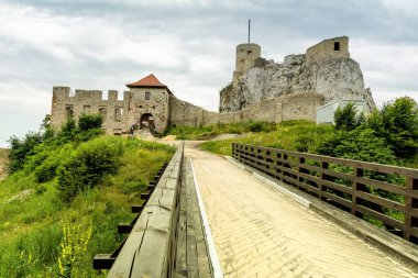 14. yüzyıldan kalma şato kalıntıları Olkusz yakınlarında Rabsztyn 'de (Polonya)