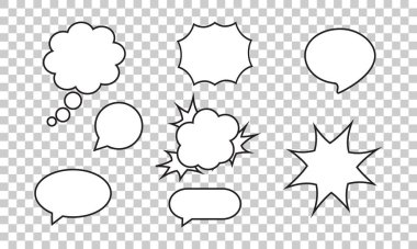 Saydam arkaplanda çizgi roman balonu seti