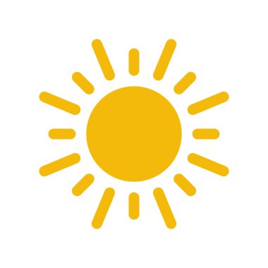 Beyaz arkaplanda izole edilmiş sarı güneş simgesi tasarım vektörü