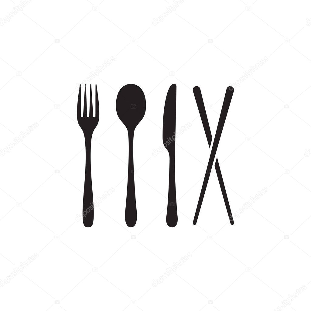 Chopsticks spoon fork knife icon symbol flat vector
