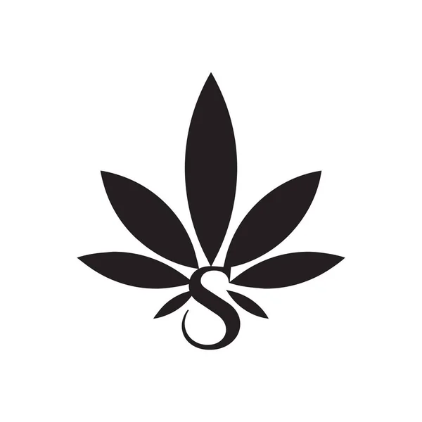 Yaprağı Marihuana Harf Logo Tasarım Vektörü — Stok Vektör