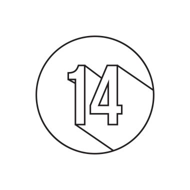 Beyaz arkaplanda izole edilmiş 14 sayı doğrusu simgesi vektörü