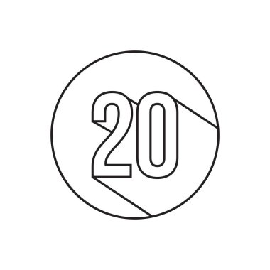 Beyaz arkaplanda izole edilmiş 20 sayı doğrusu simgesi vektörü