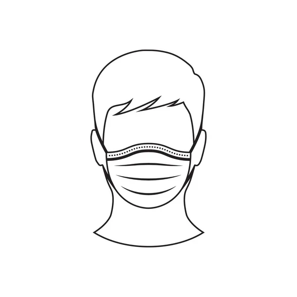 Cara Usando Vector Diseño Icono Línea Máscara Médica — Vector de stock
