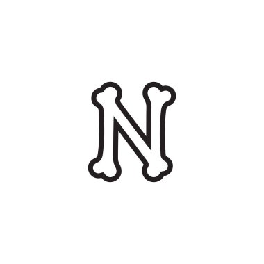 Beyaz arkaplanda izole edilmiş N harfli kemik simgesi vektörü