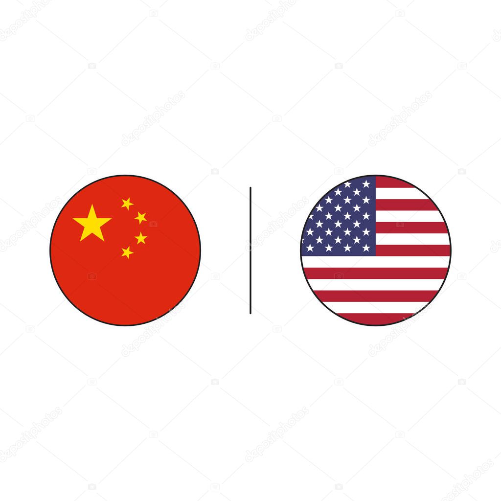 circle china flag vs usa flag design vector illustration