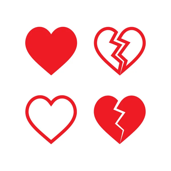 Icon Set Red Heart Broken Design Flat Vector — Stock Vector
