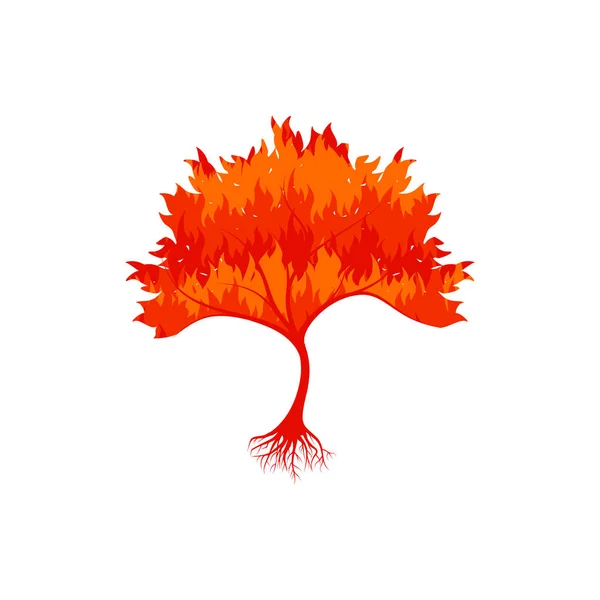 森林火災の兆候として燃える葉を持つ木 ベクターイラスト — ストックベクタ