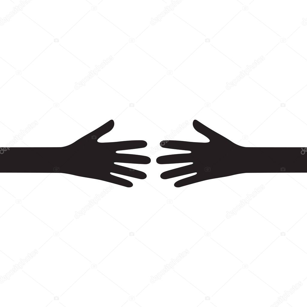 two hands reaching for each other icon flat vector design illustration
