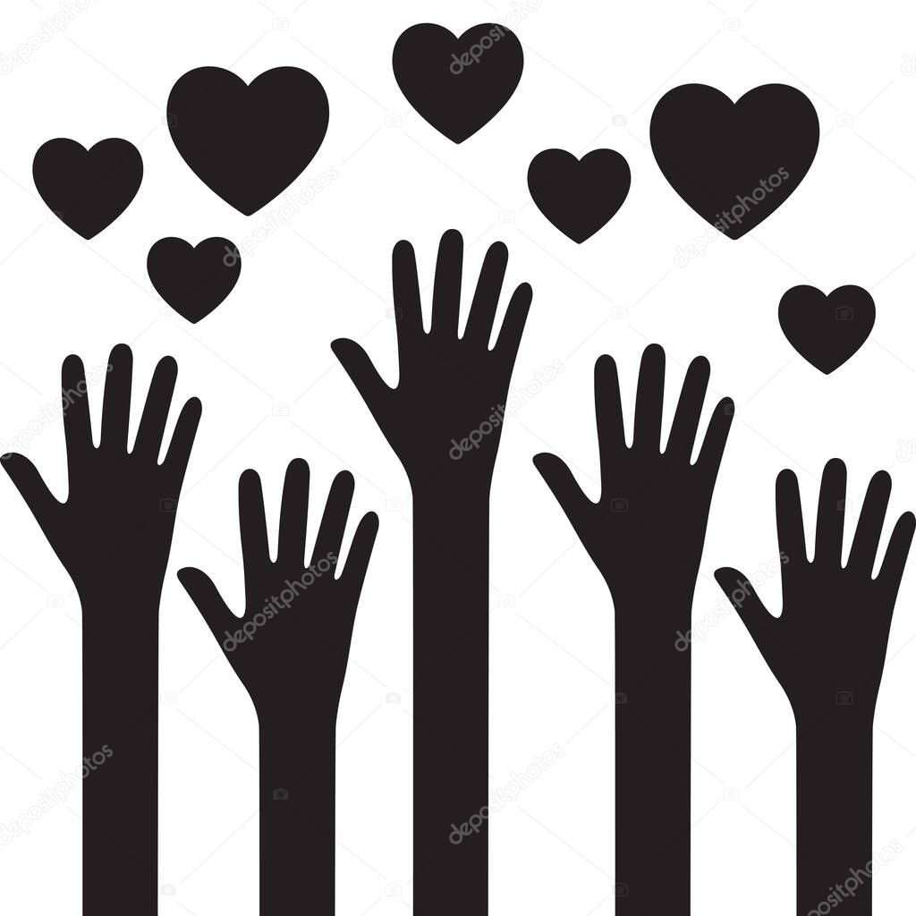 hands raising heart love flat vector illustration	