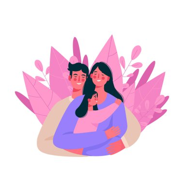 Mutlu bir aile. Baba, anne ve kızı birlikte. İyi ebeveynlik ve yetiştirme. Ebeveynler ve çocuklar arasında özen, güven ve destek. Düz çizgi film tarzının vektör çizimi.