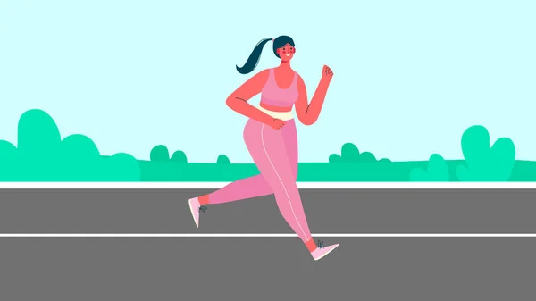 Γυναίκα Ντυμένη Αθλητικά Τρέχει Στο Πάρκο Πρωινό Τρέξιμο Ενεργός Και — Διανυσματικό Αρχείο