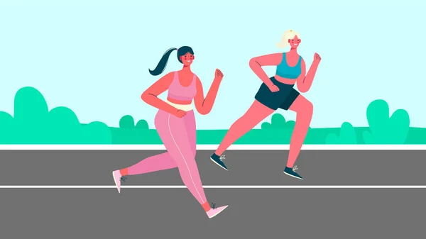 Γυναίκα Ντυμένη Αθλητικά Τρέχει Στο Πάρκο Πρωινό Τρέξιμο Ενεργός Και — Διανυσματικό Αρχείο