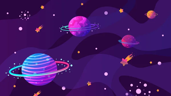 Vector Illustration Panoramic Space Wallpaper Abstract Concept Gradient Planets Space — Stock Vector