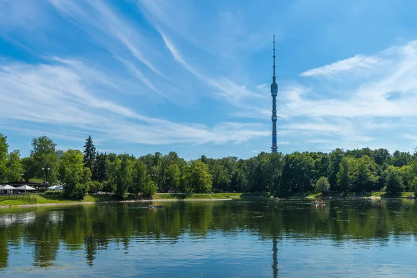 Blick Auf Moskau Mit Dem Fernsehturm Ostankino Russland Stockfoto