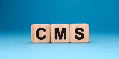 CMS web sitesi - Ahşap küplerin gradyan arka planı üzerine metin kavramı