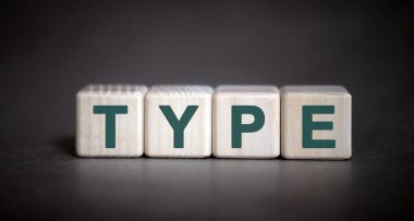 Koyu arkaplandaki küplerle ilgili TYPE kelime kavramı