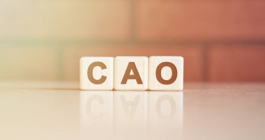 CAO kısaltma kavramı. Parlak ışıklı tahta küplerde metin