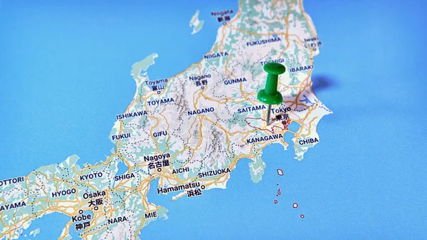 Tokio Japonsko Mapě Zobrazující Barevný Pin — Stock fotografie