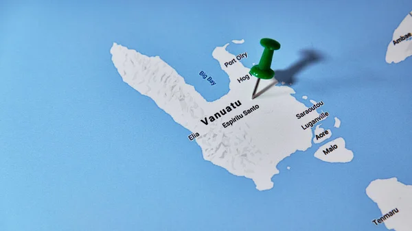 Vanuatu Auf Einer Karte Mit Einer Farbigen Nadel — Stockfoto
