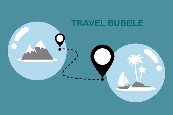 Концепция Иконного Пузыря Путешествий Самолет Летящий Пляж Mountain New Тенденция — стоковое фото