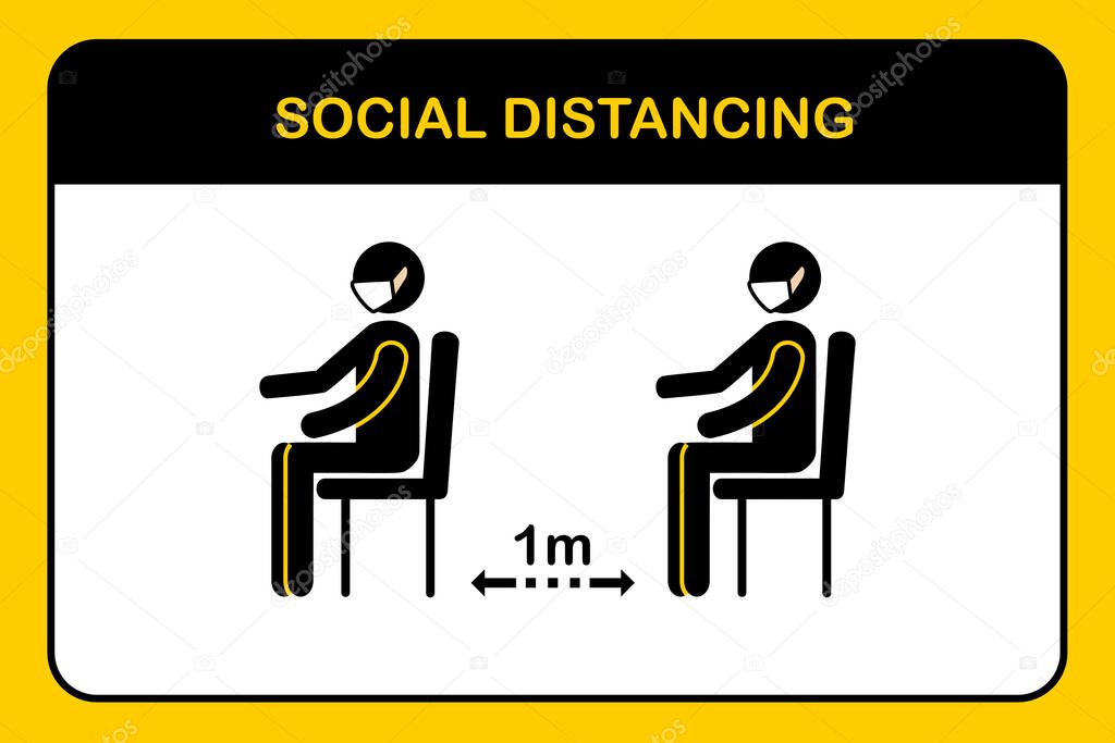 Restaurant and social distancing Coronavirus COVID-19 pandemic concept.People holding the cup of coffee sitting in the coffee shop that one people sit on the one table.Keep Safe Distance 1 meter.