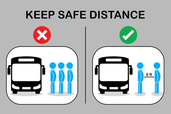 バスステーションのキューライン上の多くの人々との社会的距離 乗客待っているバスの停留所 多様な通勤者が一緒に立っている都市コミュニティ交通ベクトルの概念図 — ストックベクタ