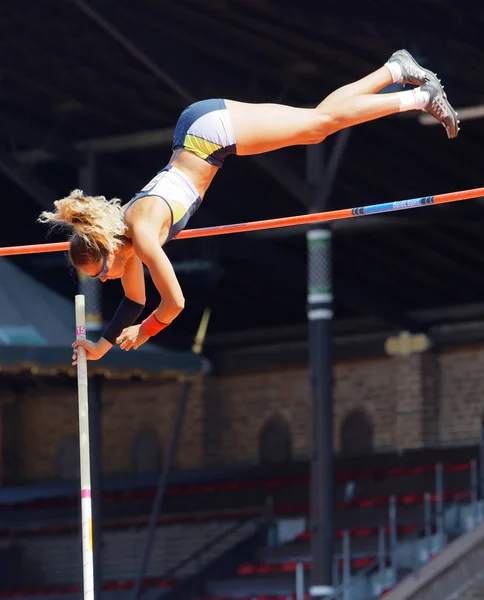 Stockholm Sweden Jun 2018 Angelica Bengtsson Jumping Pole Vault Competition — Stock Photo, Image