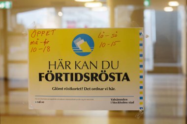 Stockholm, İsveç - 30 Ağustos 2018: önceden oy için yer bir siyasi şahsın, 30 Ağustos 2018 yılında Stockholm, İsveç