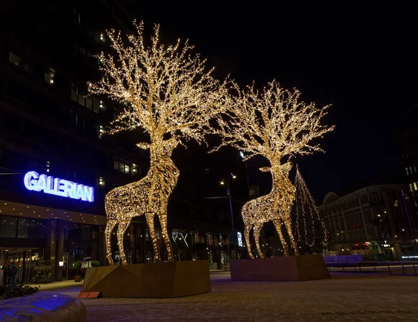 Gigantic Reindeers Christmas Decoration Made Led Light Gallerian Stockholm Sweden — Stock Photo, Image