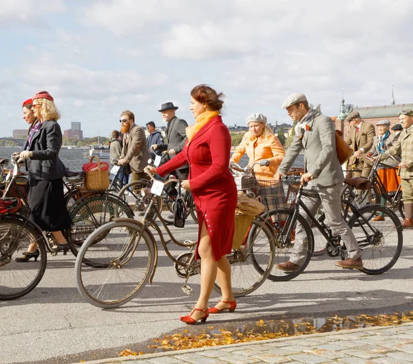 Estocolmo Septiembre 2018 Grupo Personas Vestidas Con Ropa Tweed Antigua — Foto de Stock