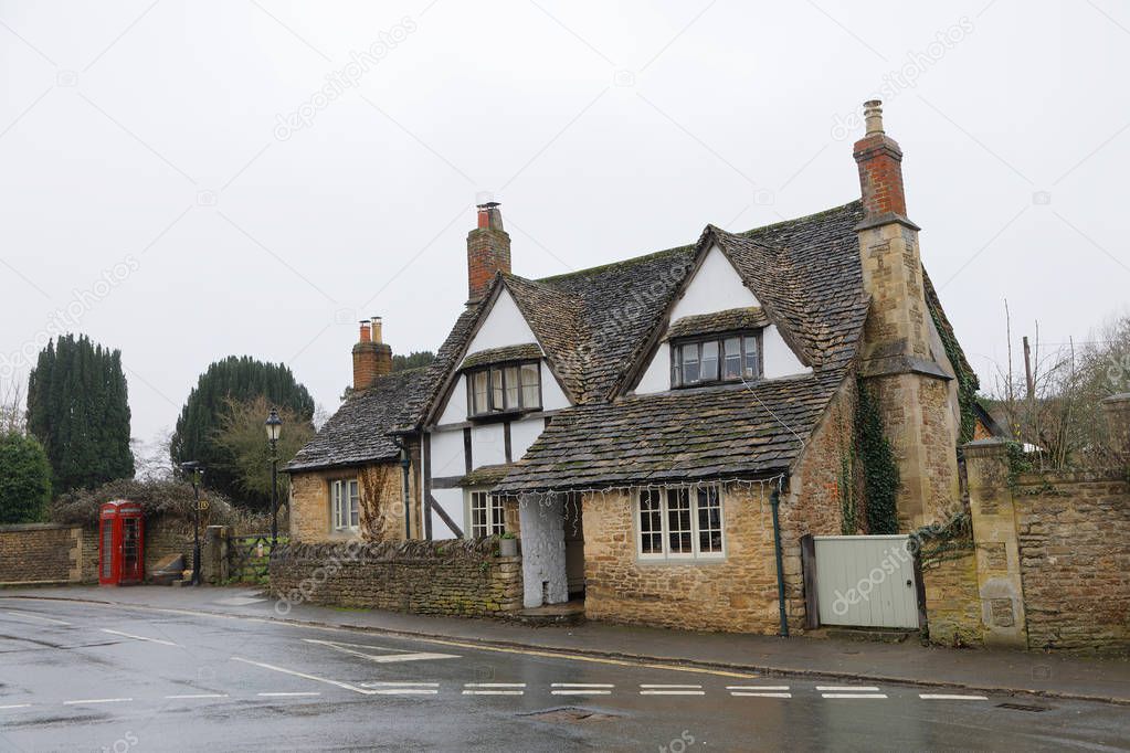 COTSWALD, GREAT BRITAIN - DEC 23, 2018: Rural architecture in Castle Combe in Cotswald, the prettiest village in UK. December 23, 2018 in Cotswold Great Britain