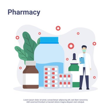 Düz dizaynlı Doktor karakterli eczane konsepti
