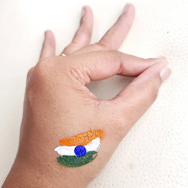 Indiska Flaggan Målad Hand För Självständighetsdagen Firande — Stockfoto
